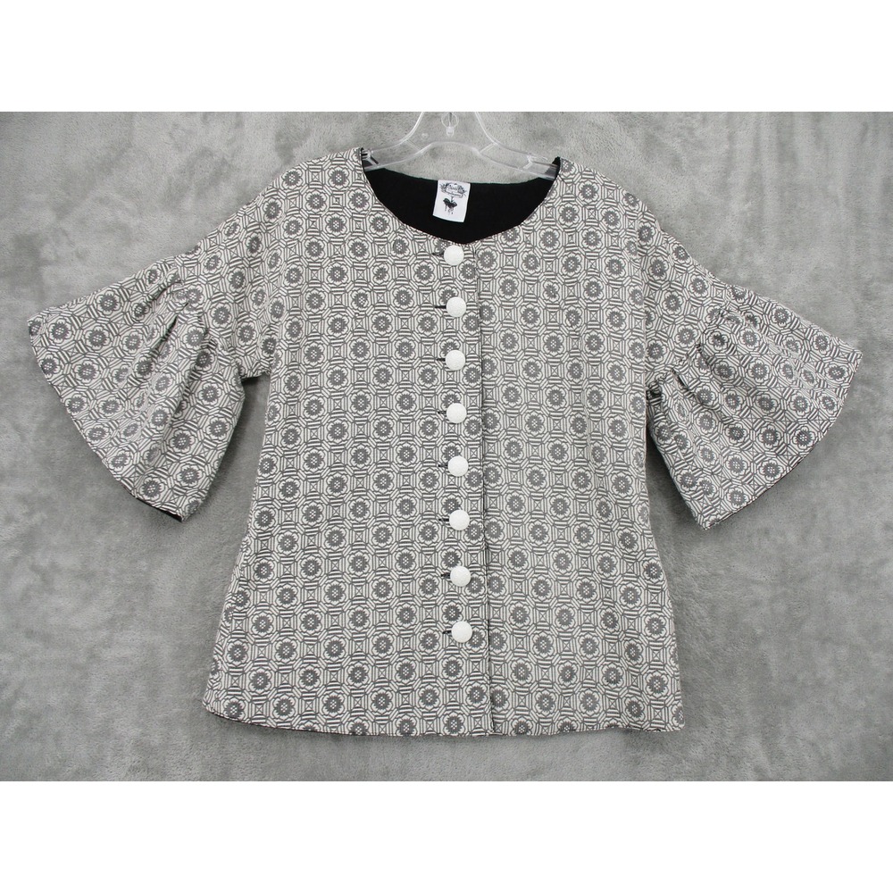 Nuvula Shirt Jacket Womens Small Bell Sleeve Floral Shacket Jacquard Avant Garde
